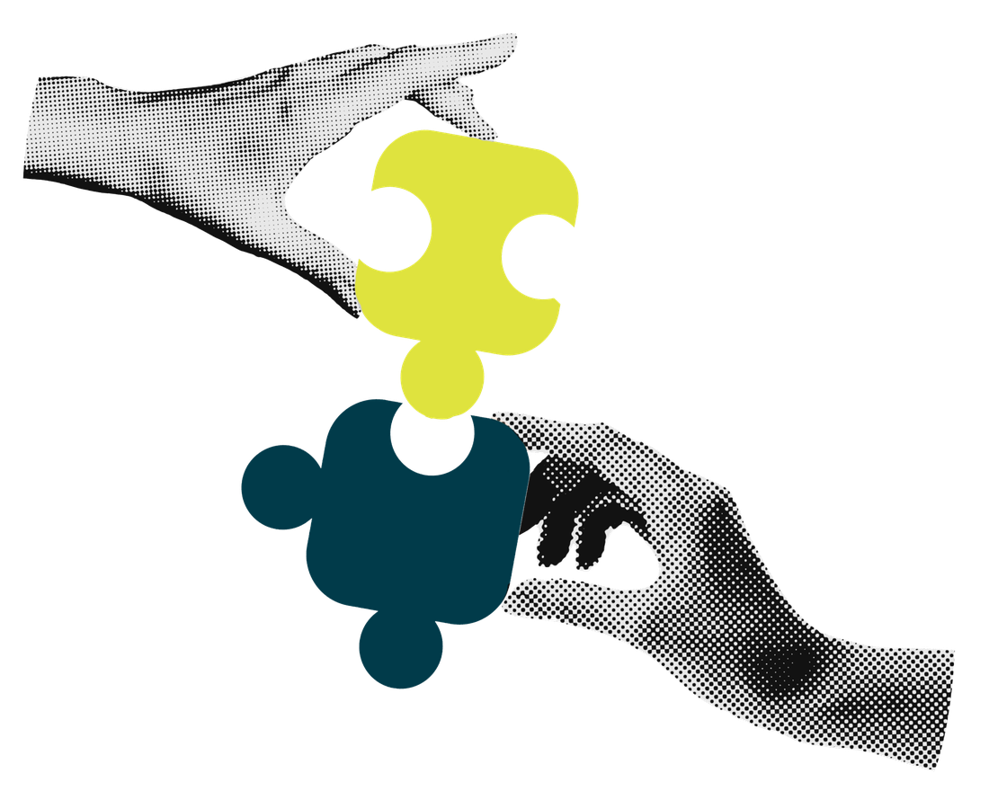 Illustration of two hands connecting puzzle pieces